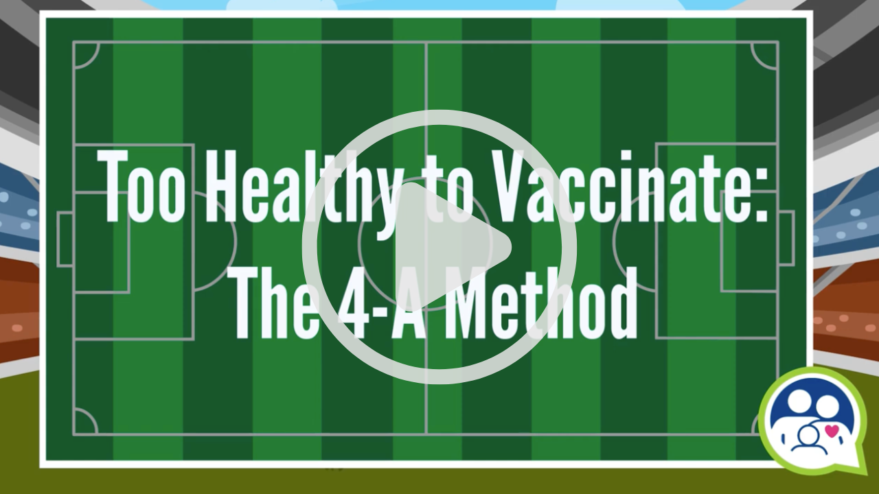 Soccer field with the title, "Too Healthy to Vaccines: The 4-A Method"